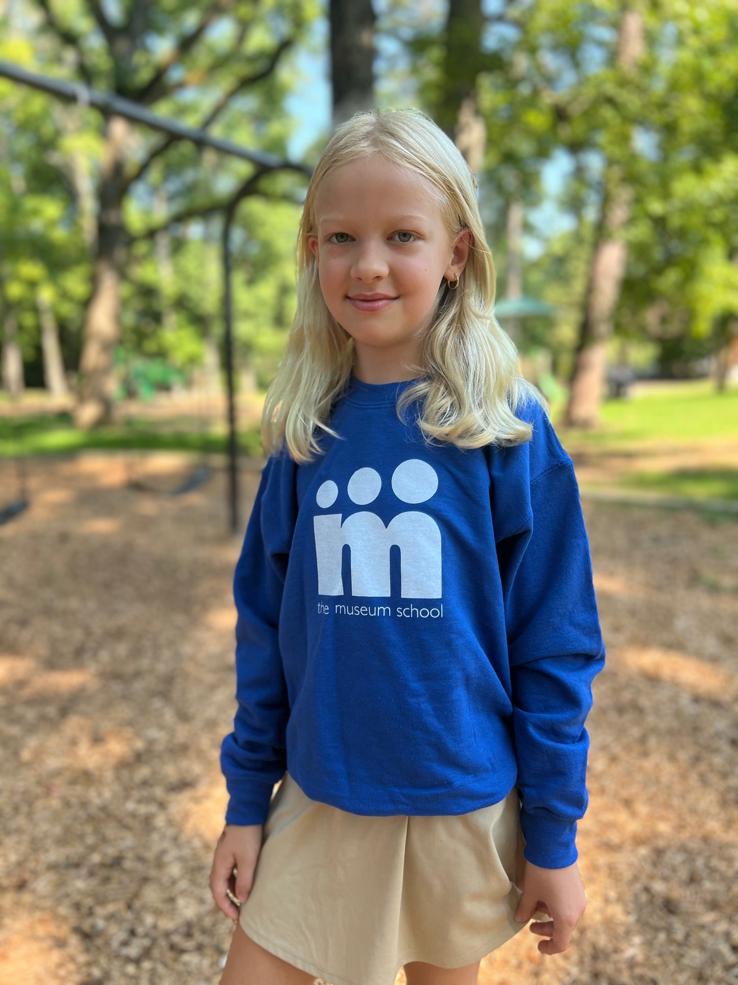 M Logo Crewneck Youth Sweatshirt Royal Blue and Sport Grey