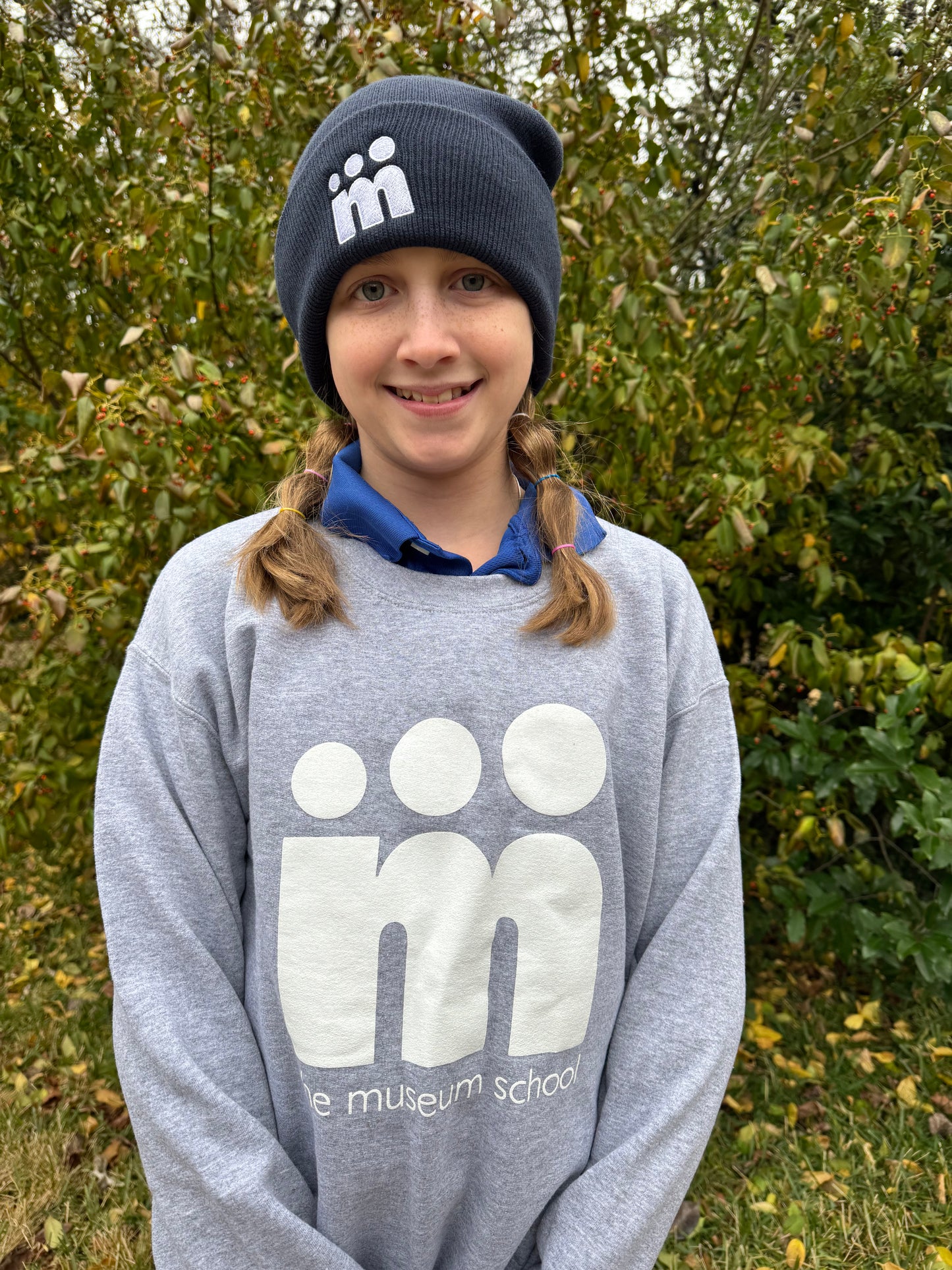 M Logo Crewneck Adult Sweatshirt Royal Blue and Sport Grey
